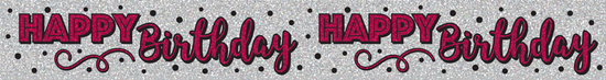 Happy Birthday Silver & Pink Banner 2.6M 6pk