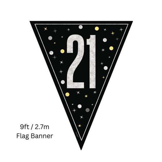 Unique Flag Banner Black Glitz Age 21 9ft