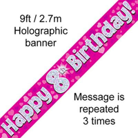 Oaktree Banner Age 8 Pink Holographic 9ft