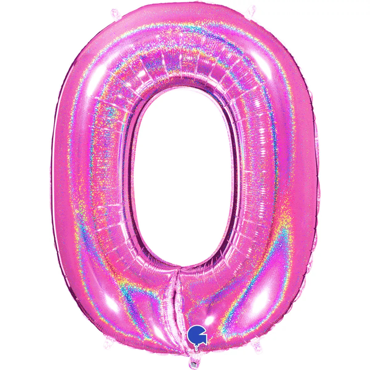 Grabo foil balloon in fuchsia with holographic glitter, number 0, 40-inch size, shiny and festive for celebrations.