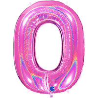 Grabo foil balloon in fuchsia with holographic glitter, number 0, 40-inch size, shiny and festive for celebrations.
