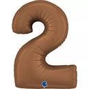 Grabo satin chocolate foil balloon in the shape of number 2, 40 inches tall, with shiny, smooth surface for celebration decorations