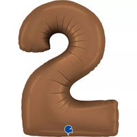 Grabo satin chocolate foil balloon in the shape of number 2, 40 inches tall, with shiny, smooth surface for celebration decorations