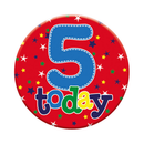 Six small Tiger Feet birthday badges featuring the number 5 for age celebrations, perfect for party decorations.