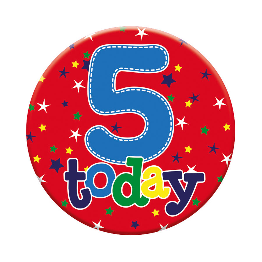 Six small Tiger Feet birthday badges featuring the number 5 for age celebrations, perfect for party decorations.