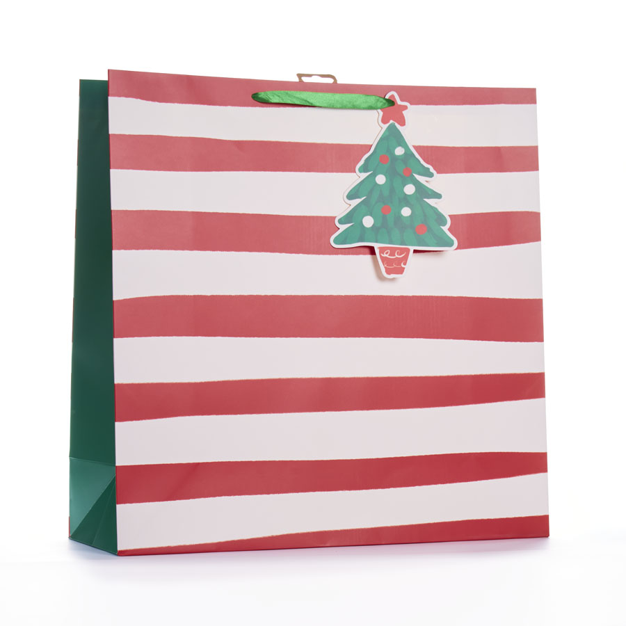 Gift Bag Christmas Stripes Giant Square 12pk