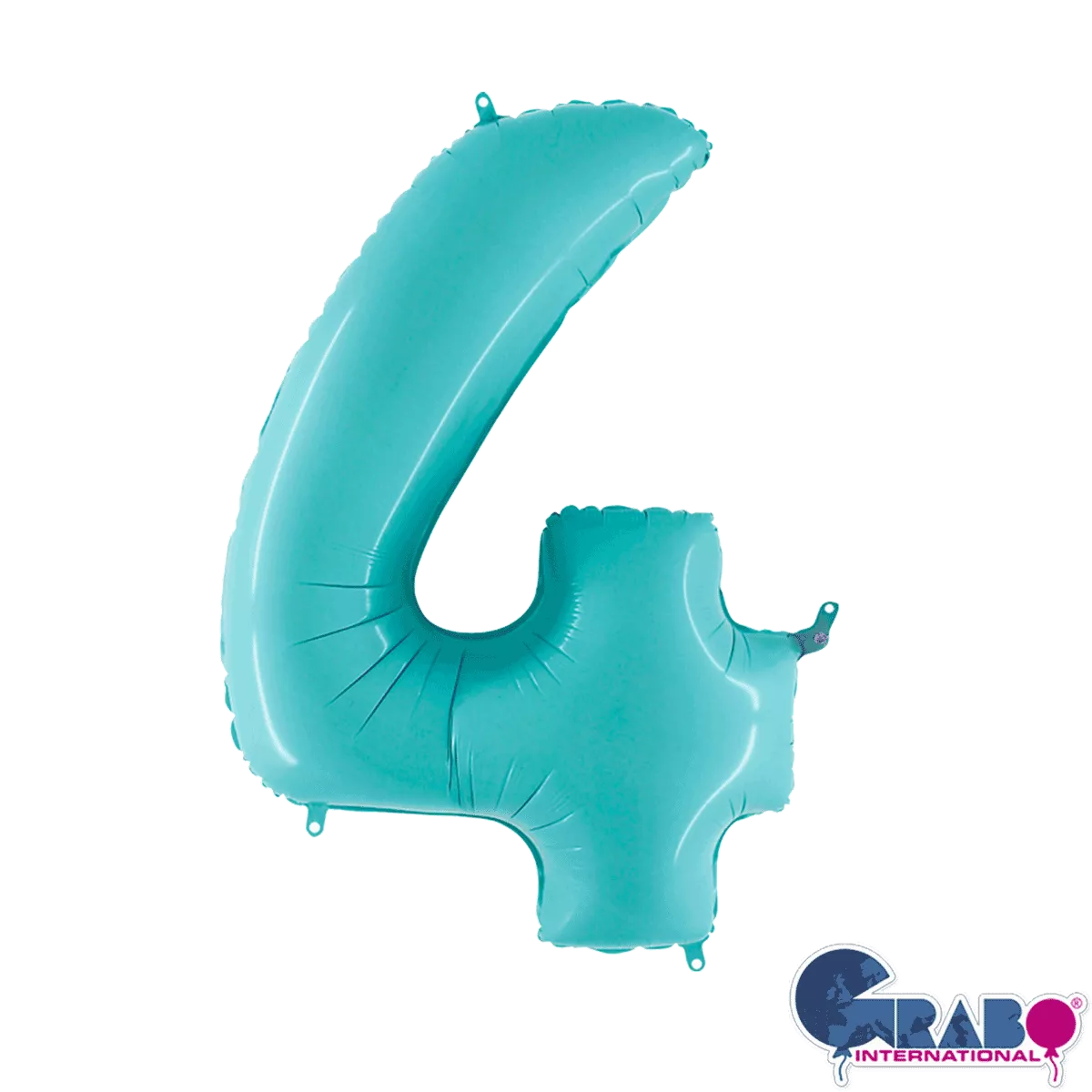 Pastel blue Grabo foil balloon shaped as the number 4, measuring 26 inches, floating against a plain background.