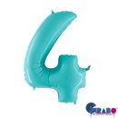 Pastel blue Grabo foil balloon shaped as the number 4, measuring 26 inches, floating against a plain background.