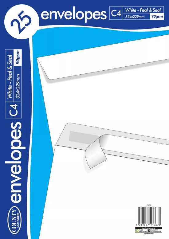 Peel & Seal Envelopes C4 White 229x324mm 25pk