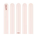 Kalisan 260 Nozzle Up Pink Blush latex modeling balloons, 50-pack, shown in a close-up image of the pink blush-colored latex balloons.
