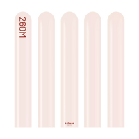 Kalisan 260 Nozzle Up Pink Blush latex modeling balloons, 50-pack, shown in a close-up image of the pink blush-colored latex balloons.