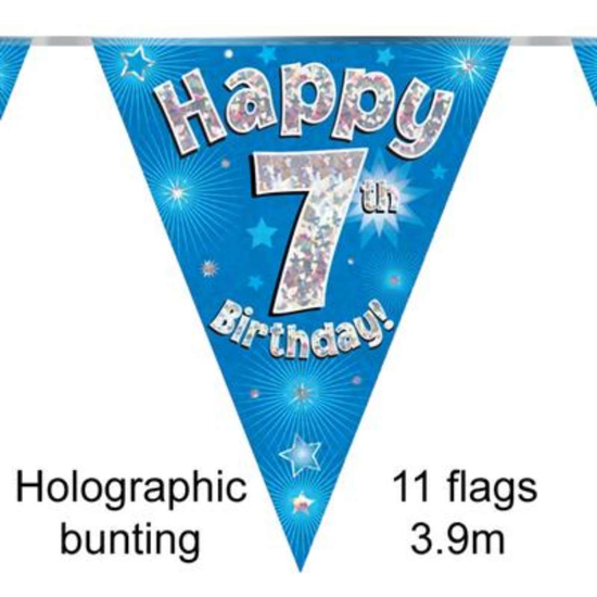 Bunting 11 Flags Blue Holographic Birthday Age 7