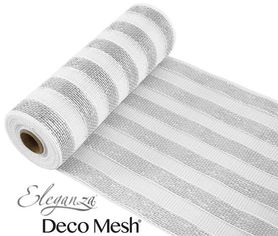 Eleganza Deco Mesh Silver/White Stripe 25cm x 9.1m