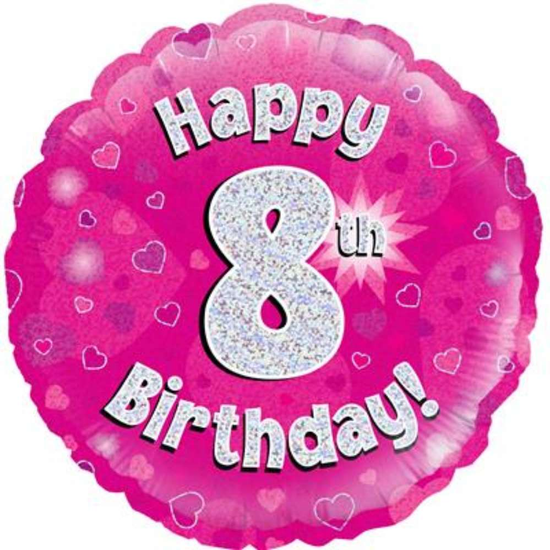18" 8th Birthday Pink Holographic Foil Balloon