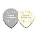Eight latex printed balloons with "Happy Anniversary" message from Giftzone, featuring colorful designs suitable for celebration.