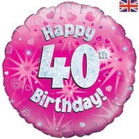 18" 40th Birthday Pink Holographic Foil Balloon