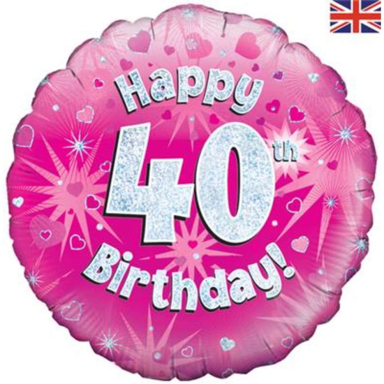 18" 40th Birthday Pink Holographic Foil Balloon