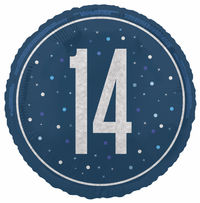 Unique Foil Balloon Blue Glitz Age 14 18"