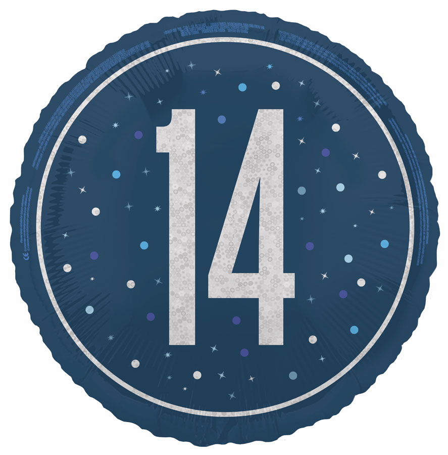 Unique Foil Balloon Blue Glitz Age 14 18"
