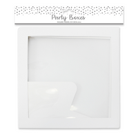 Set of four clear Eurowrap Limited gift boxes for parties, shown stacked with lids open, ready for packaging presents or party favors.