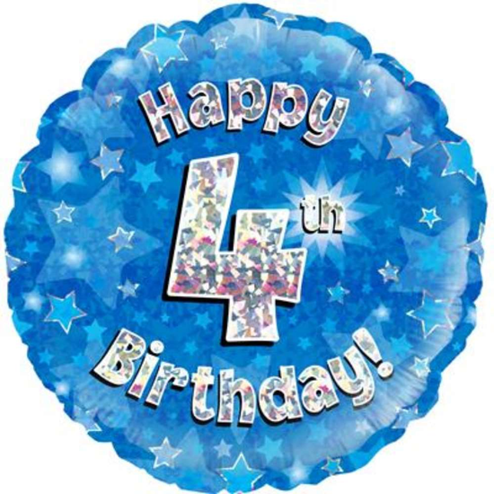 18" 4th Birthday Blue Holographic Foil Balloon