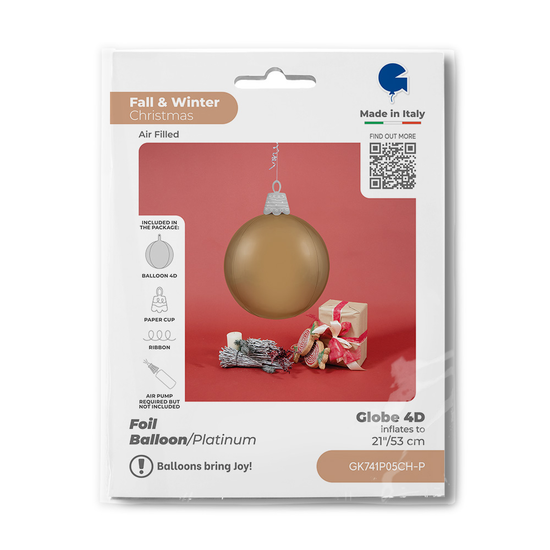 Foil Blln Christmas Ball Platinum Champagne 4D