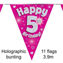 Bunting 11 Flags Pink Holographic Birthday Age 5