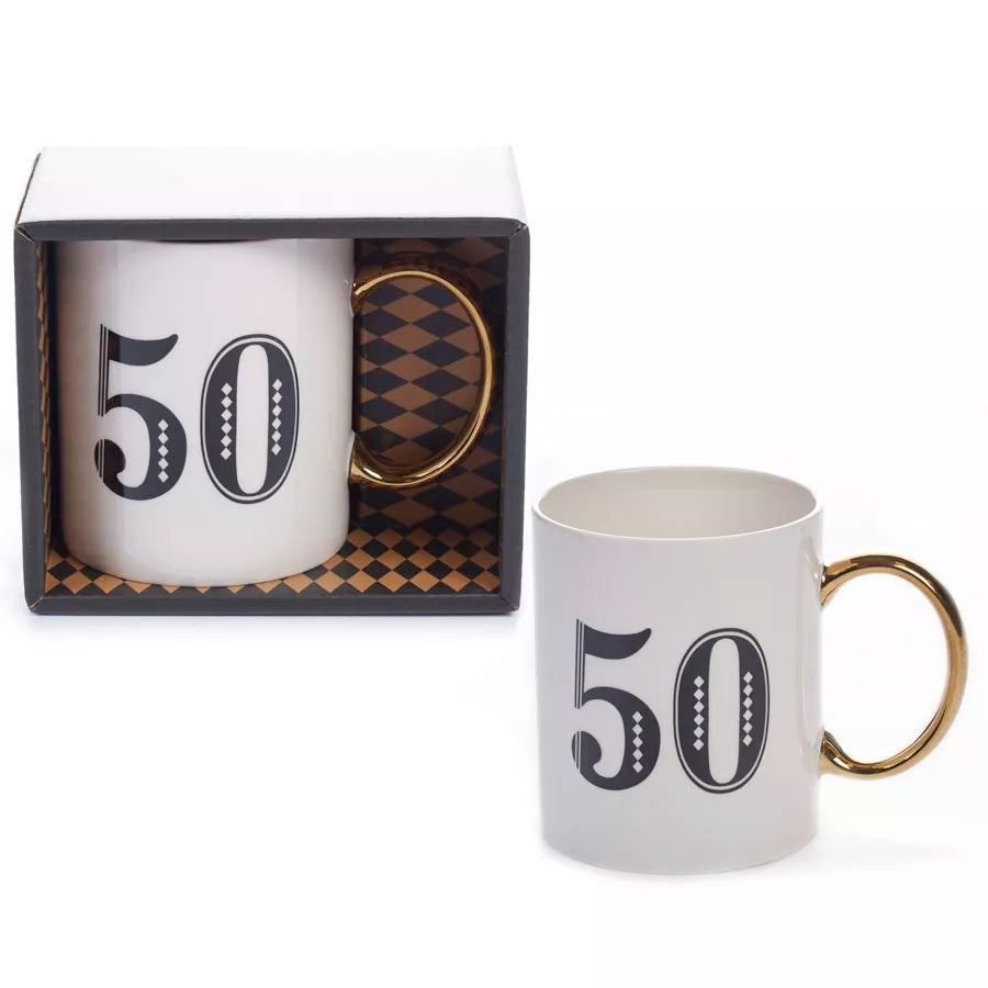 Tiger Feet Age 50 Art Deco mug featuring bold tiger design and vintage style, perfect for celebrating milestone birthdays.