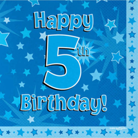 5th Birthday Blue 3-ply Napkins 33x33cm 16pk