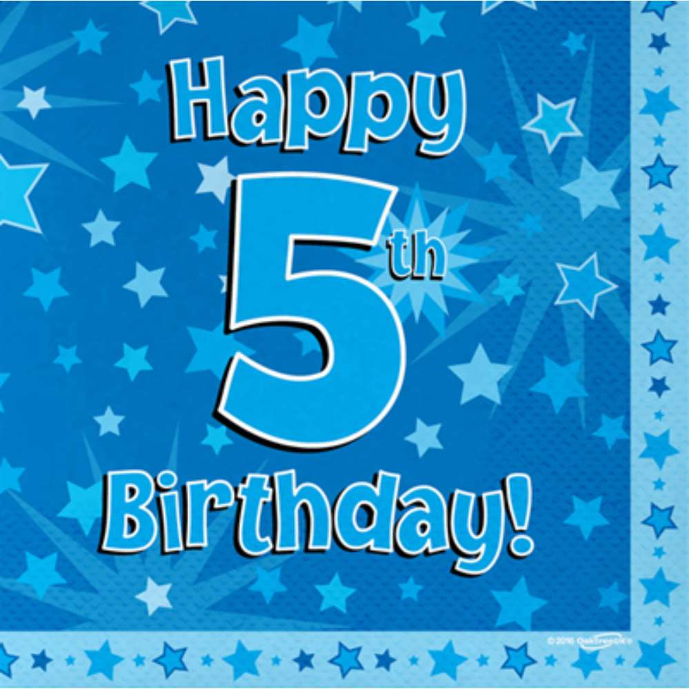 5th Birthday Blue 3-ply Napkins 33x33cm 16pk