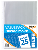 Tiger Stationery 25 Pack Punched Pockets