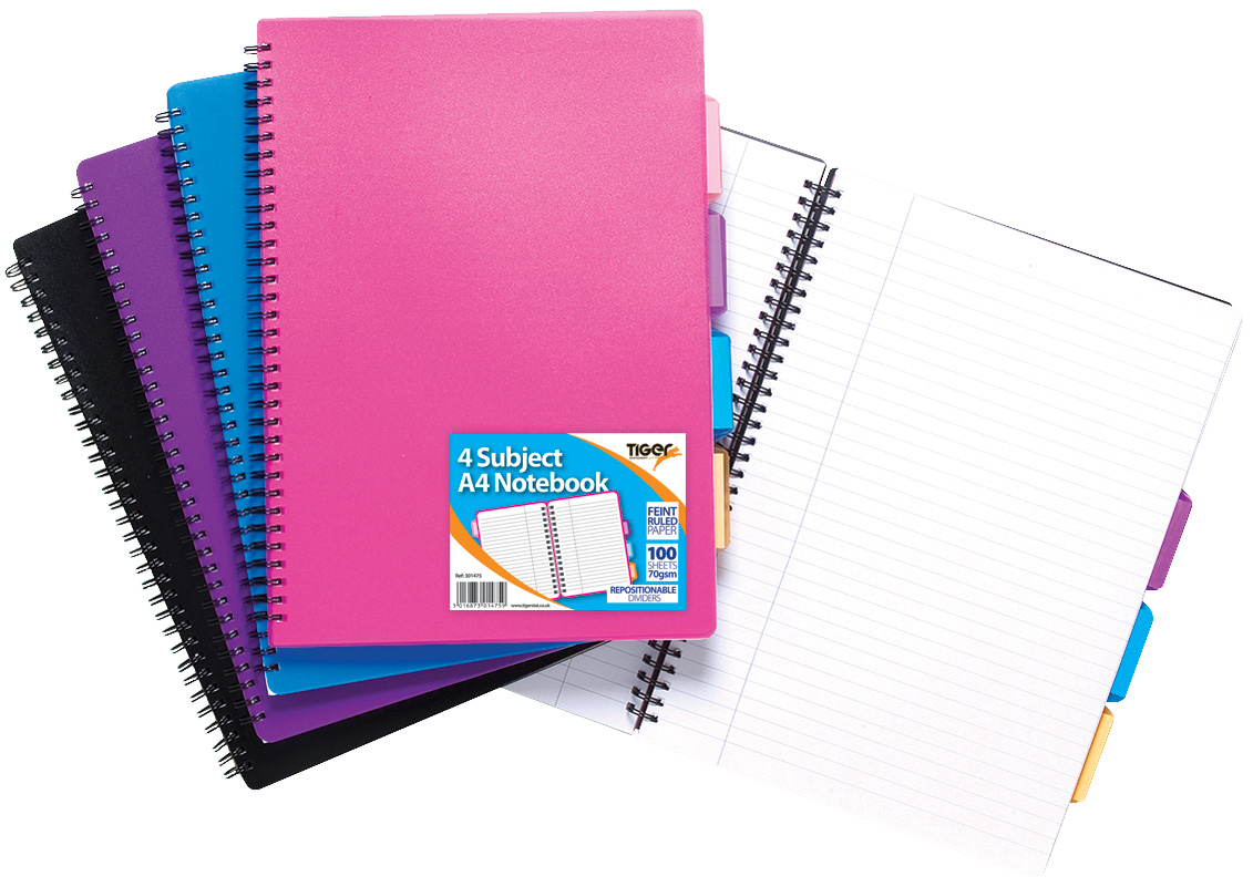 4 Subject Notebook A4 100 Sheet 5pk