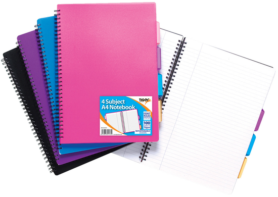 4 Subject Notebook A4 100 Sheet 5pk