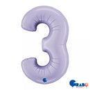 Grabo satin lilac foil balloon shaped as the number 3, 40 inches tall, perfect for celebrations and special occasions.