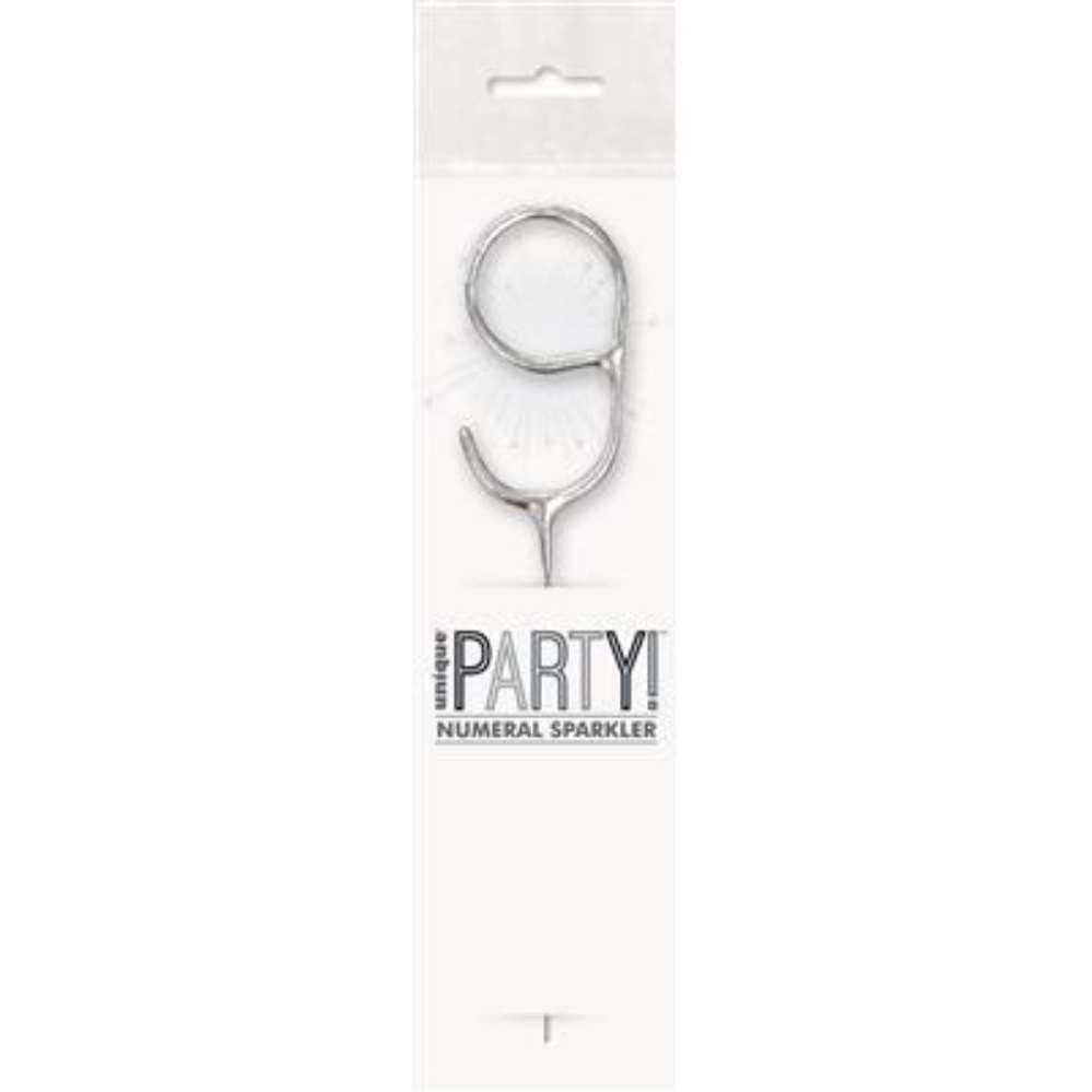 Unique Party Candle Sparkler Number 9 Silver 7
