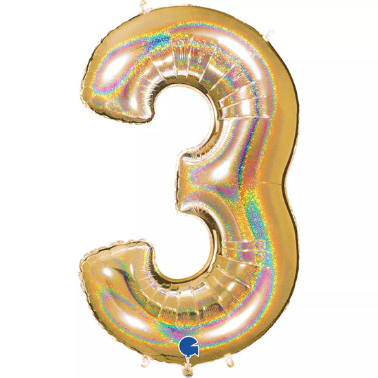 Grabo Foil Balloon Holo Glitter Gold 40" Number 3