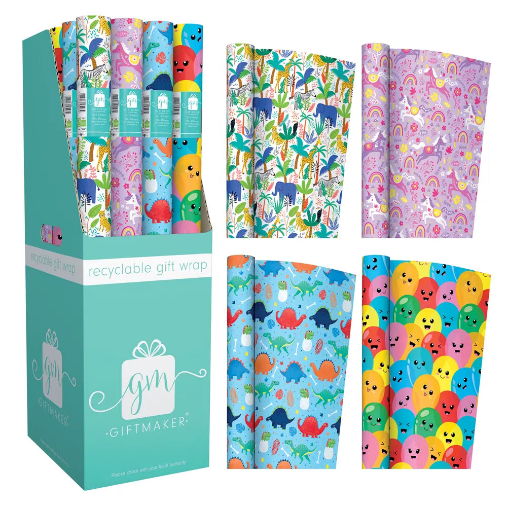 Colorful Rollwrap Kids 3M by IG Design Group, featuring playful patterns perfect for wrapping children's gifts.