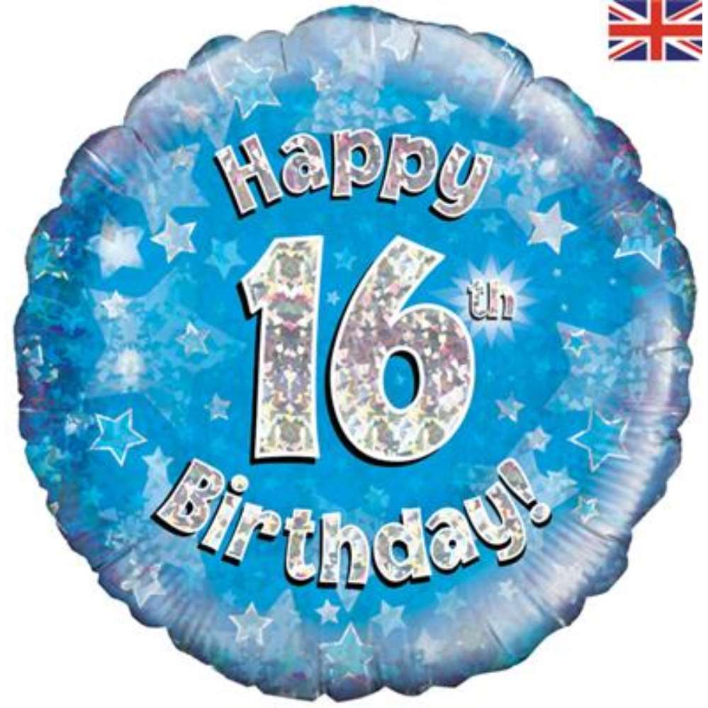 18" 16th Birthday Blue Holographic Foil Balloon