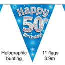 Bunting 11 Flags Blue Holographic Birthday Age 50
