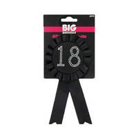Black With Diamantes 18th Birthday Rosette Badge