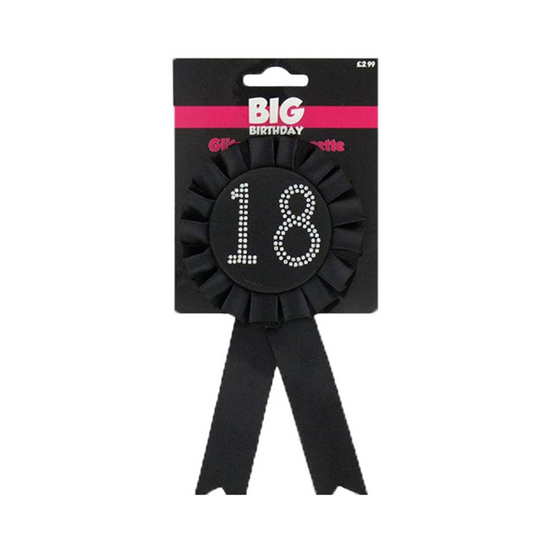 Black With Diamantes 18th Birthday Rosette Badge