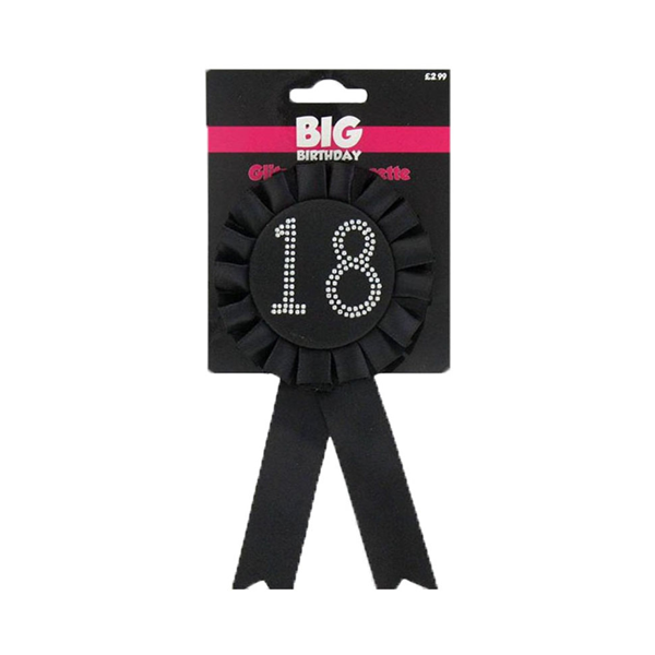 Black With Diamantes 18th Birthday Rosette Badge