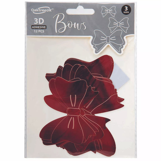 3D Adhesive Bows Red 12pk