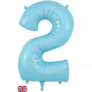 Oaktree matte blue foil balloon shaped as number 2, 34 inches tall, celebrating with a sleek and vibrant number 2 balloon.