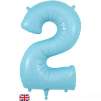 Oaktree matte blue foil balloon shaped as number 2, 34 inches tall, celebrating with a sleek and vibrant number 2 balloon.