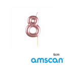 Amscan Rose Gold Number 8 Candle 6cm