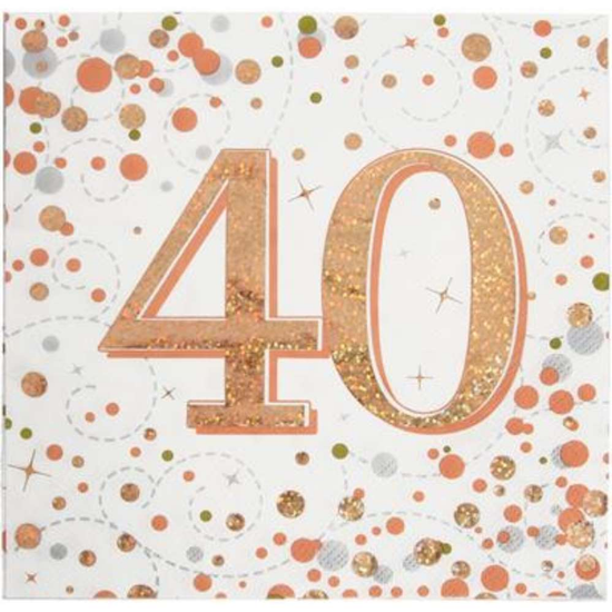 Oaktree Fizz Age 40 Rose Gold Napkins 16pk