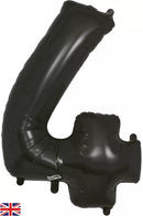 Oaktree black foil balloon shaped as the number 4, 34 inches tall, perfect for celebrations and event decorations
