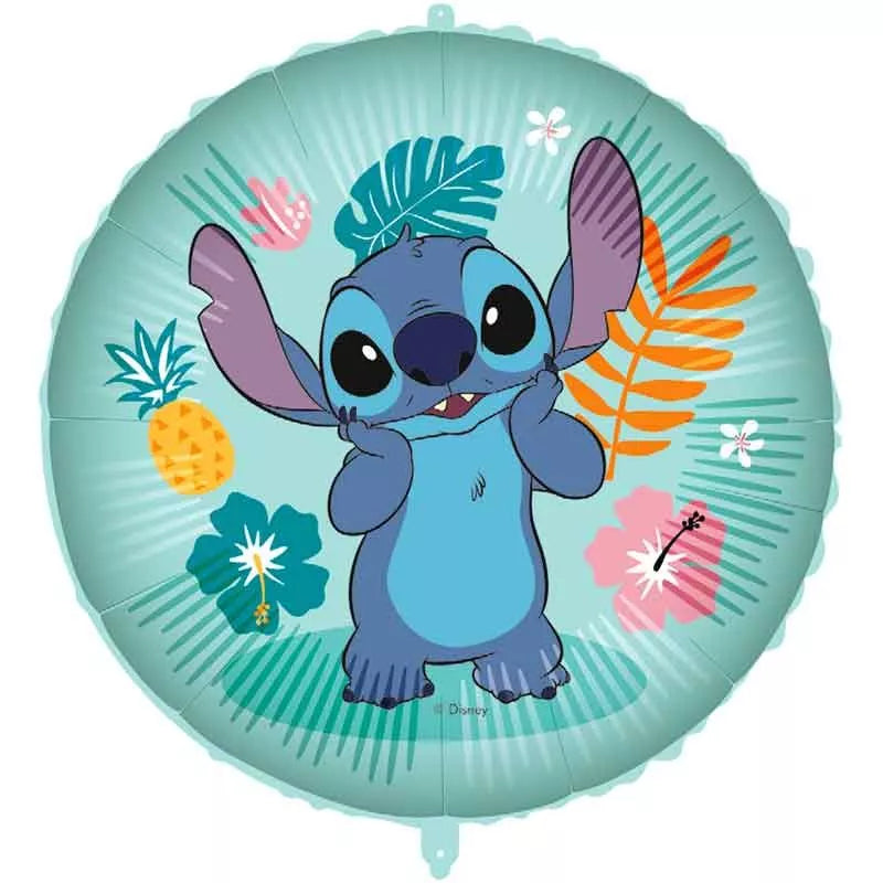 Procos Stitch 18-inch foil balloon featuring a colorful Stitch character design, suitable for festive celebrations.