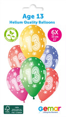 Gemar Cosmic Stars 13-inch latex printed balloons in a 6-pack, featuring colorful star designs for celebrations and parties.
